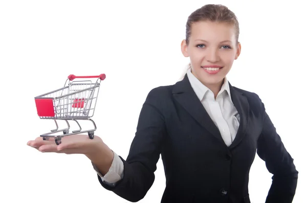 Mujer de negocios con carrito de compras — Foto de Stock