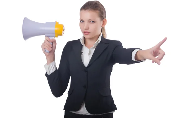 Woman with loudspeaker — Stock Photo, Image