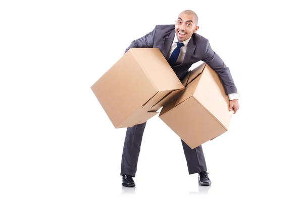 Businessman with boxes — Stock Photo, Image