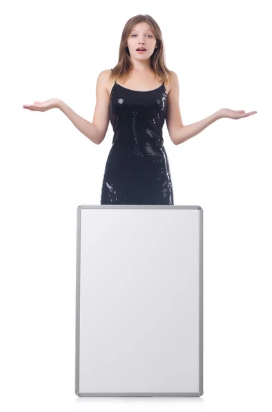 Young woman with blank poster — Stock Photo, Image