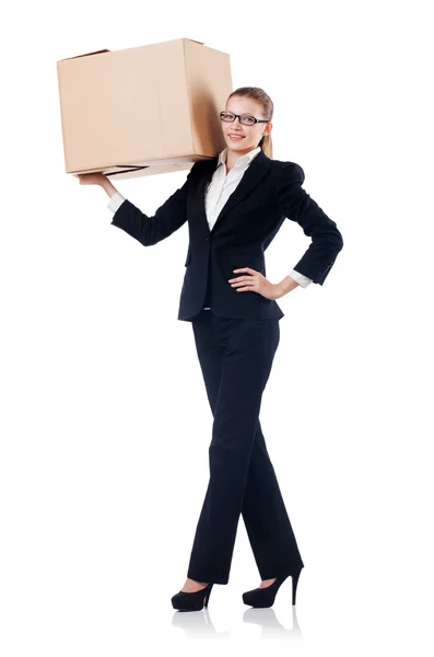 Businesswoman with box — Stock Photo, Image