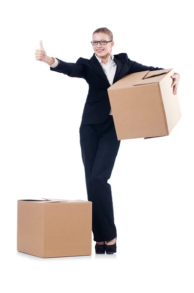 Businesswoman with box — Stock Photo, Image