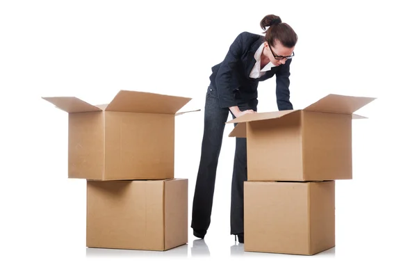 Mulher empresária com caixas — Fotografia de Stock