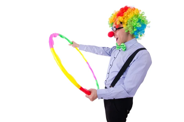 Funny clown with hula hoop — Stock Photo, Image