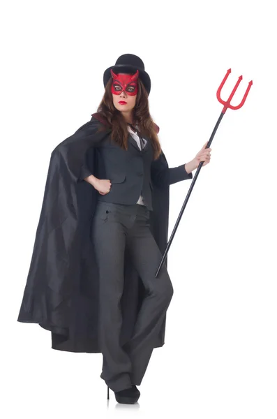 Female wearing devil costume and trident — Stock Photo, Image