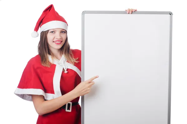 Jovem mulher no vermelho santa traje — Fotografia de Stock