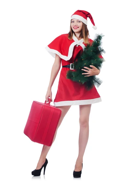 Ung kvinna i röd santa dräkt — Stockfoto