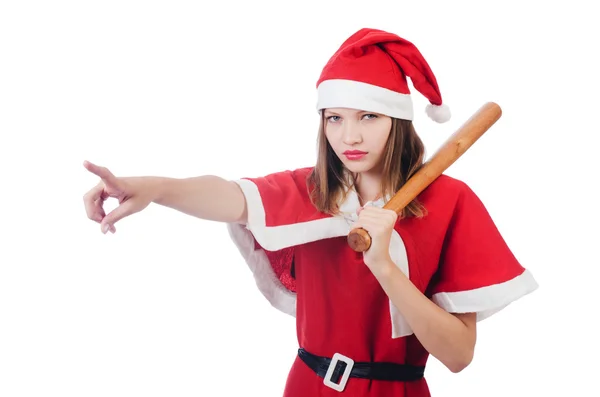 Jeune femme en costume de Père Noël rouge — Photo