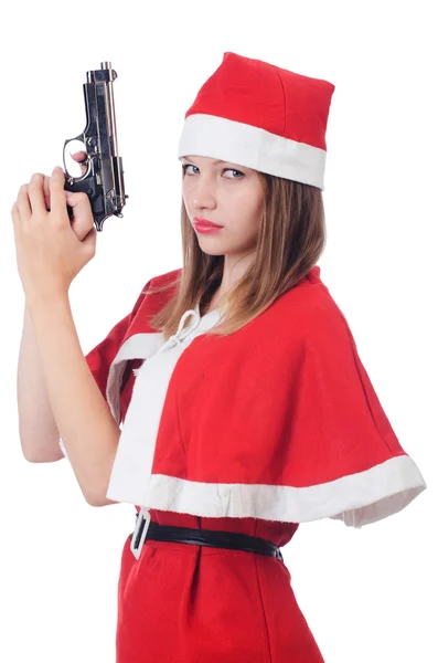 Jeune femme en costume de Père Noël rouge — Photo