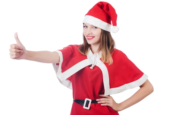 Jovem mulher no vermelho santa traje — Fotografia de Stock