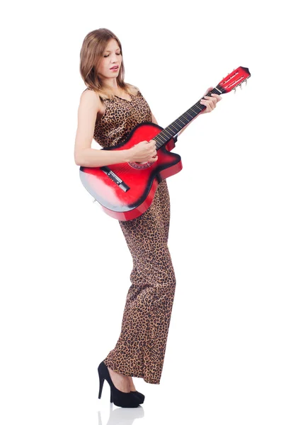 Woman in leopard clothing with guitar — Stock Photo, Image