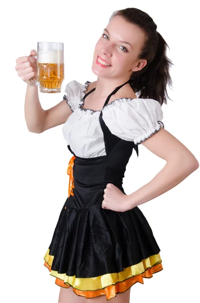 Garçonete jovem com cerveja — Fotografia de Stock