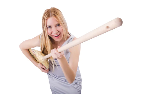 Young woman with broom — Stock Photo, Image