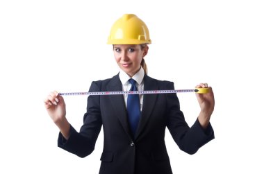 Ölçüm bandı olan kadın inşaatçı