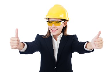 kask ile genç iş kadını