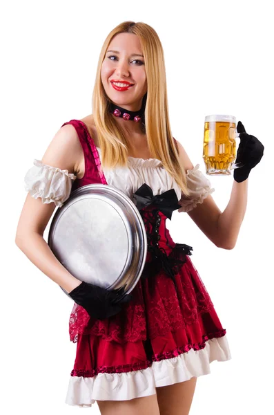 Jonge serveerster met bier — Stockfoto