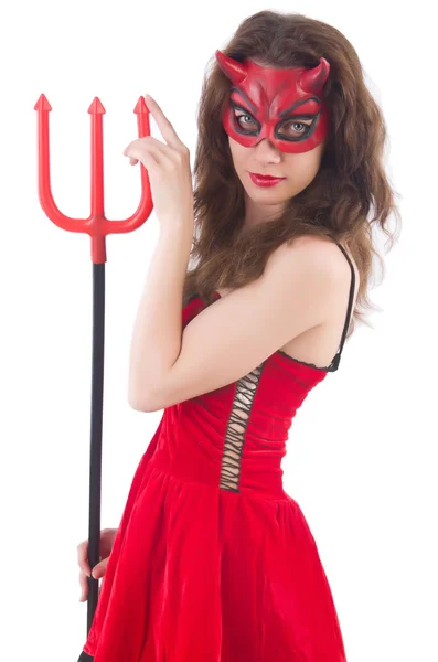 Femme comme diable rouge dans le concept d'Halloween — Photo