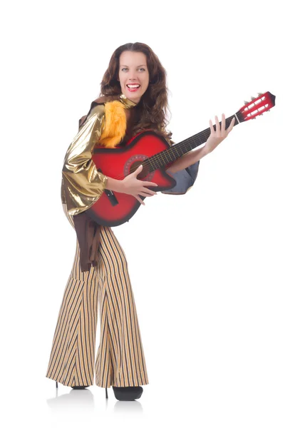 Vrouw met gitaar in mexicaanse kleding — Stockfoto