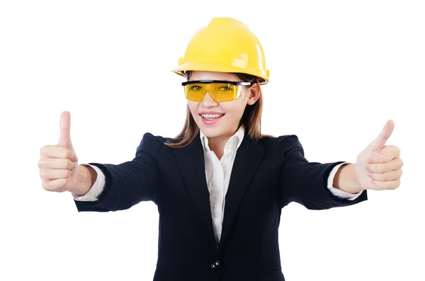 Joven mujer de negocios con sombrero duro — Foto de Stock