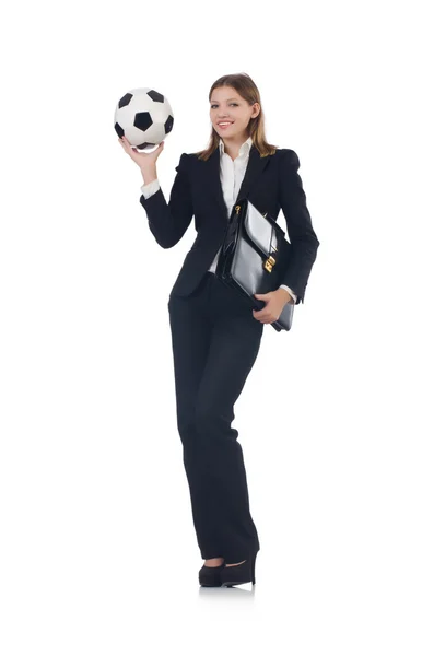 Affärskvinna med fotboll boll — Stockfoto