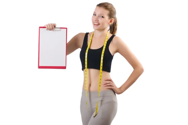 Woman with centimeter and paper binder — Stock Photo, Image