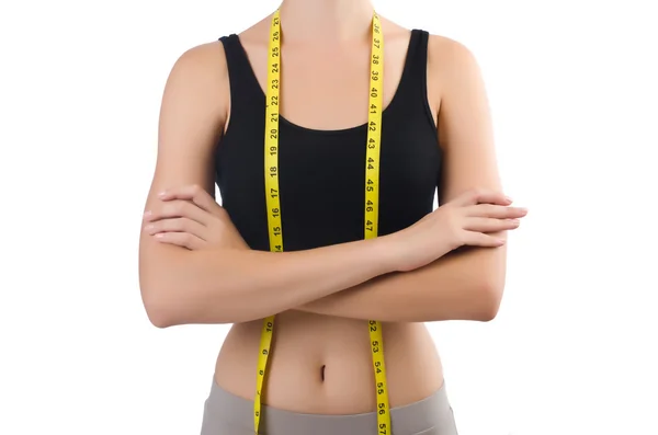 Menina com centímetro no conceito de dieta — Fotografia de Stock