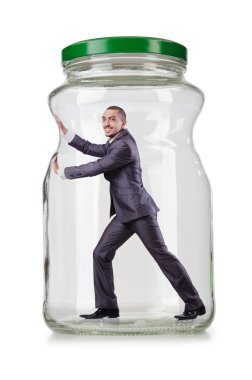 Cam Kavanoz içinde genç işadamı