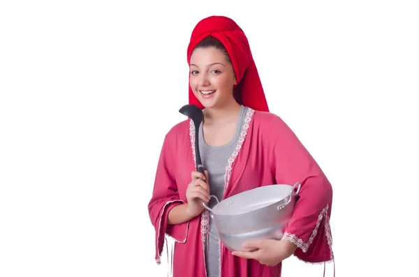 Housewife with pot — Stock Photo, Image