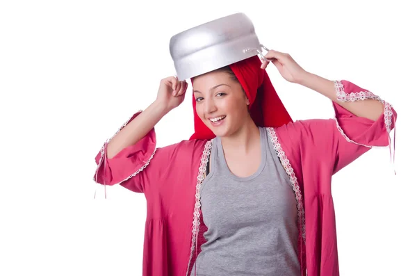 Housewife with pot — Stock Photo, Image