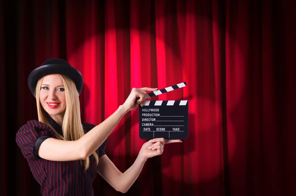 Woman gangster with movie clapper — Stock Photo, Image