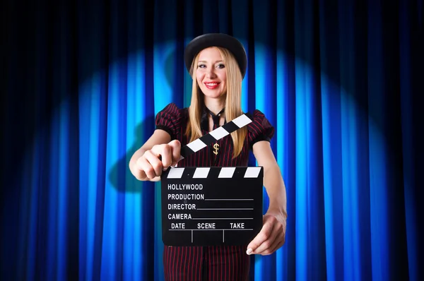 Woman gangster with movie clapper — Stock Photo, Image