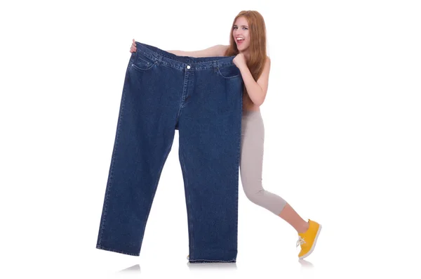 Conceito de dieta com jeans oversize — Fotografia de Stock