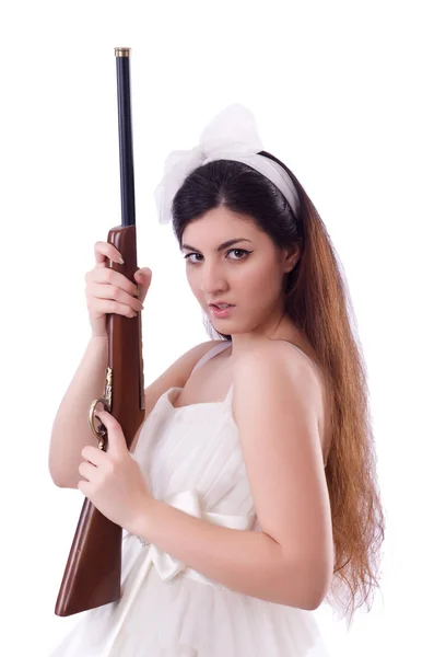 Bride with rifle — Stock Photo, Image