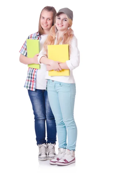 Pareja de jóvenes estudiantes en blanco — Foto de Stock