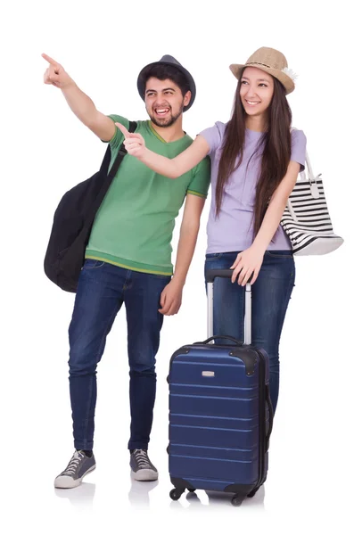 Students ready for travel on white — Stock Photo, Image