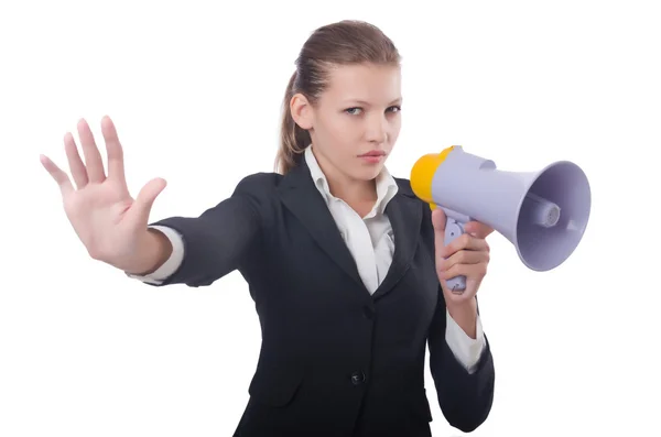 Woman with loudspeaker — Stock Photo, Image
