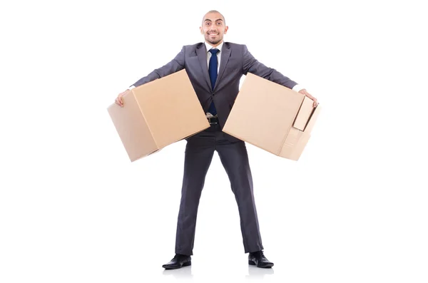 Uomo d'affari con scatole — Foto Stock