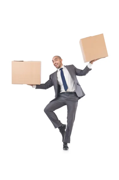 Businessman with boxes — Stock Photo, Image