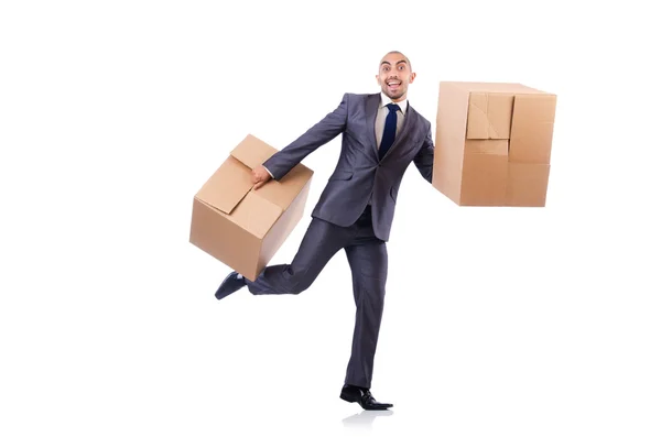 Businessman with boxes — Stock Photo, Image