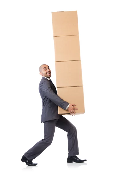 Biznesmen z pudełkami — Zdjęcie stockowe