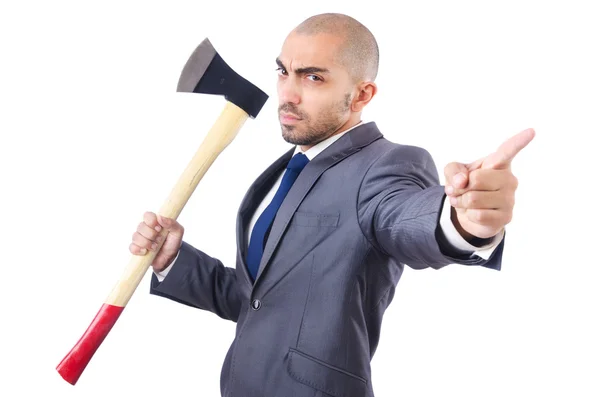 Funny businessman with axe — Stock Photo, Image