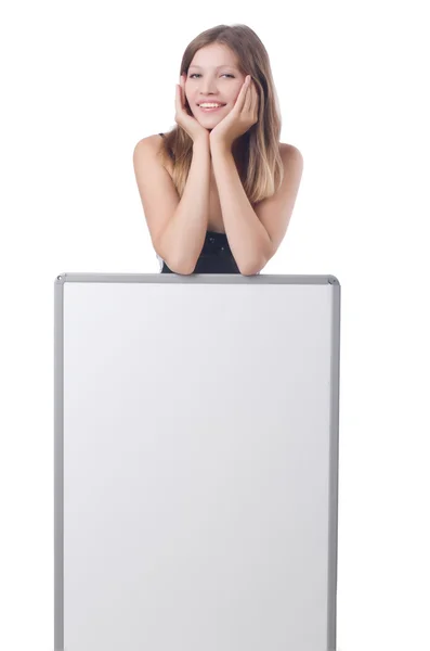 Mujer joven con cartel en blanco — Foto de Stock