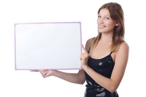 Mujer joven con cartel en blanco — Foto de Stock