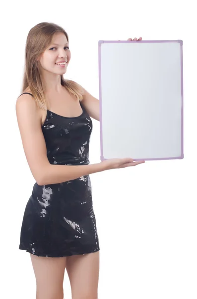 Young woman with blank poster — Stock Photo, Image