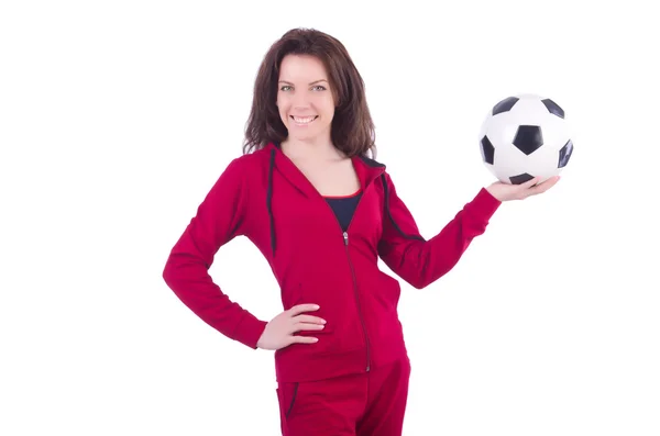 Jonge vrouw met voetbal bal — Stockfoto