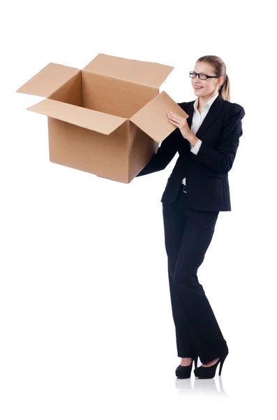 Businesswoman with box — Stock Photo, Image