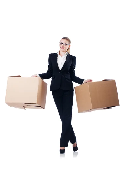 Businesswoman with boxes — Stock Photo, Image