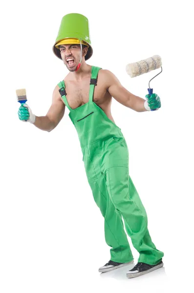 Painter in green coveralls — Stock Photo, Image
