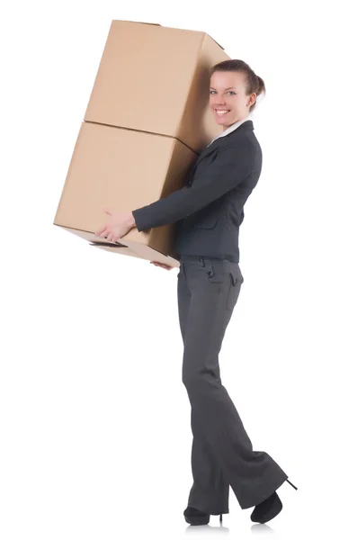 Woman businesswoman with boxes — Stock Photo, Image