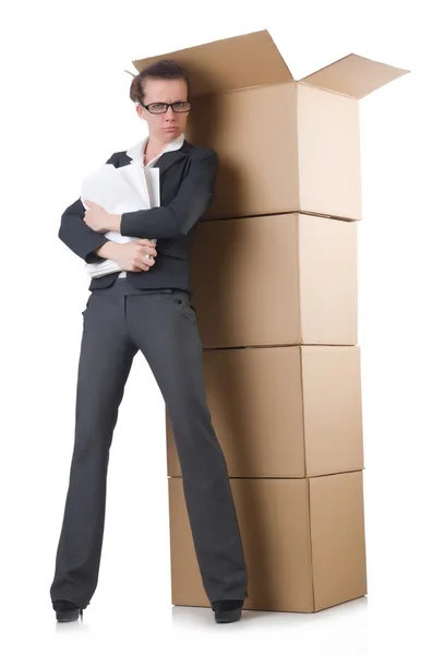 Donna donna d'affari con scatole — Foto Stock